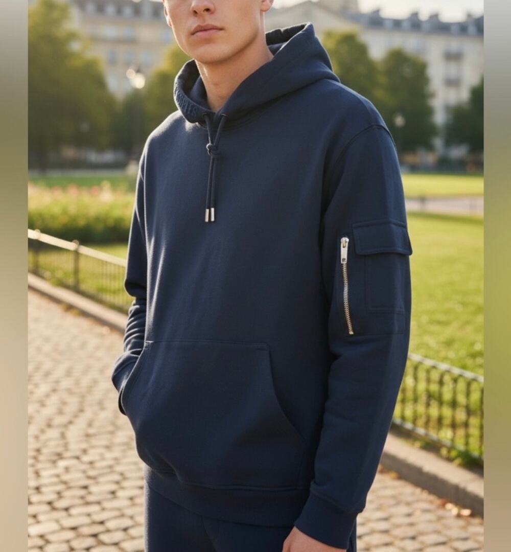 New men’s the Kooples cotton navy blue hoodie zip pocket sz S